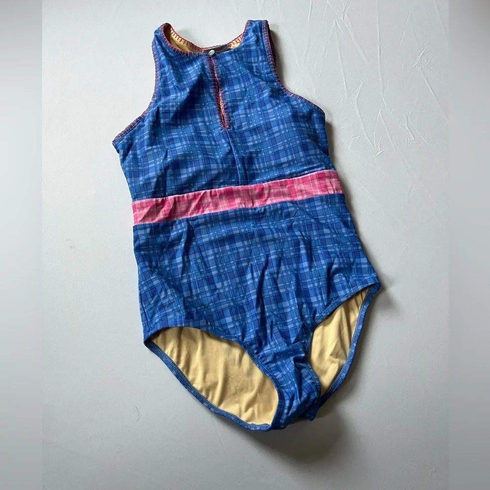 NWT‎ Cabana Life x Talbots high neck one piece plaid swimsuit